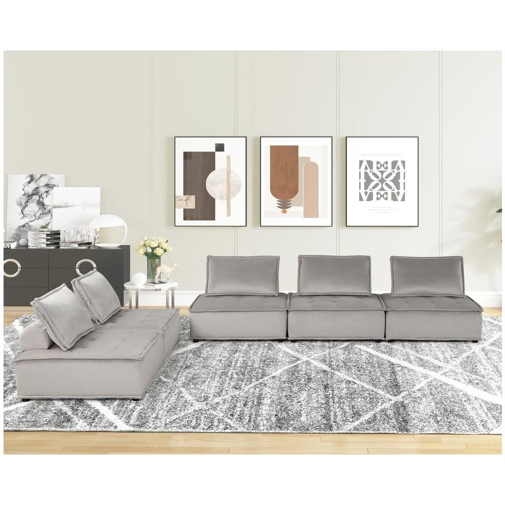 Anna Light Gray Velvet 5 Pc Sofa and Loveseat