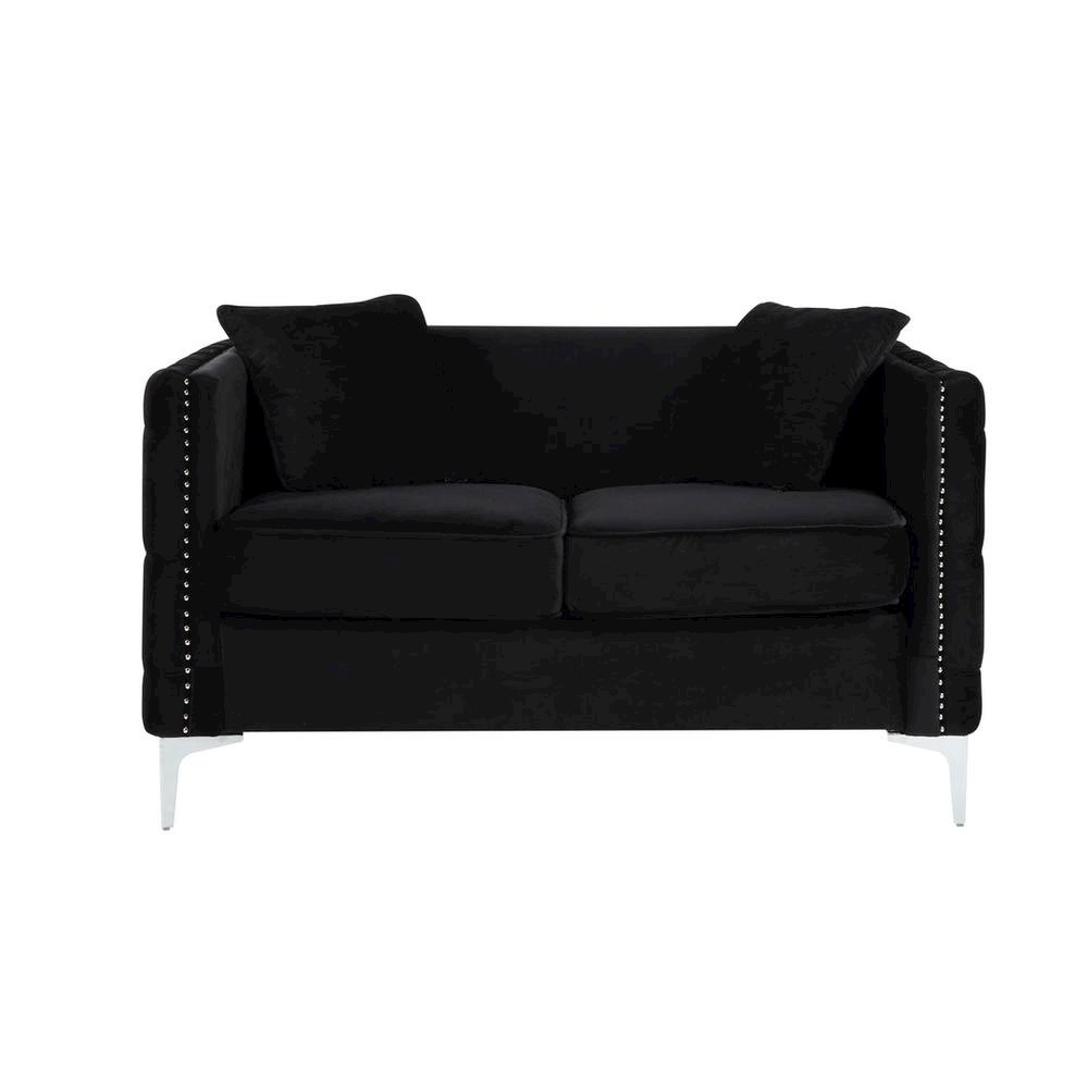 Bayberry Black Velvet Loveseat with 2 Pillows