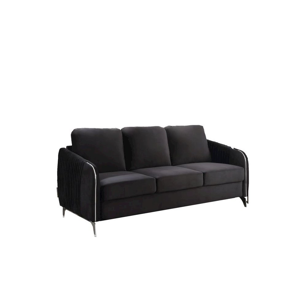 Hathaway Black Velvet Modern Chic Sofa Couch