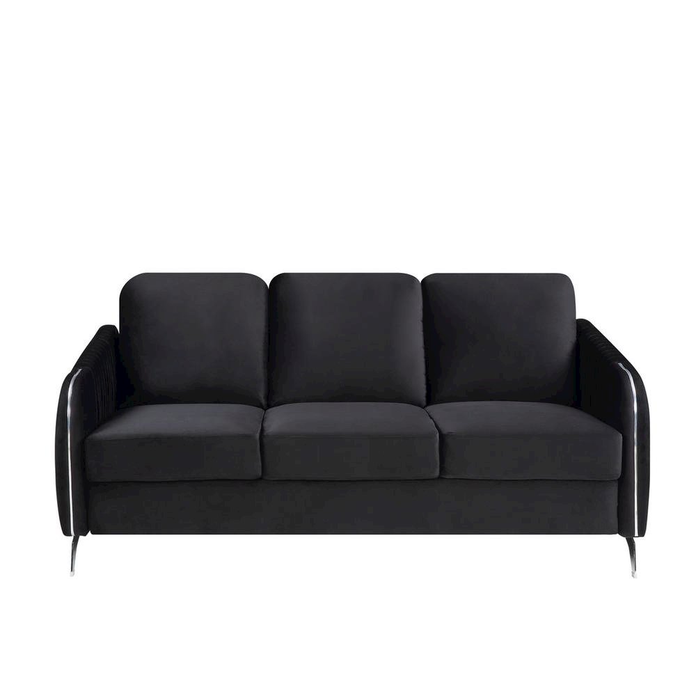 Hathaway Black Velvet Modern Chic Sofa Couch