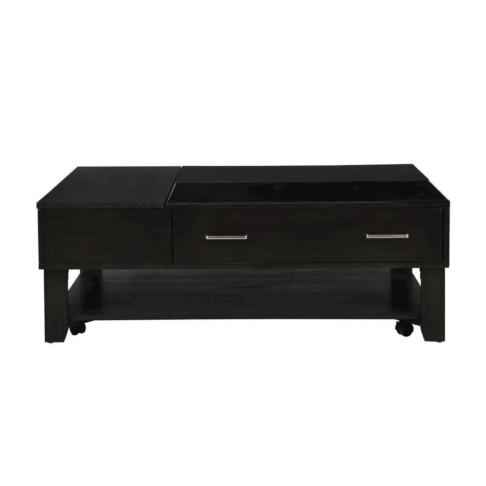 Bruno 2 Piece Ash Gray Wooden Lift Top Coffee and End Table Set with Tempered Glass Top and Drawer