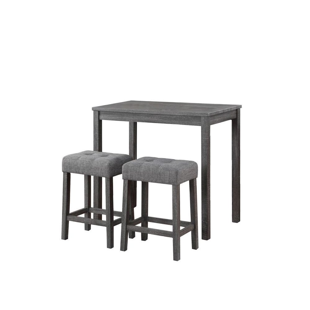 Lux Gray 3 Piece Counter Height 36″ Pub Table Set with Tufted Gray Linen Stools
