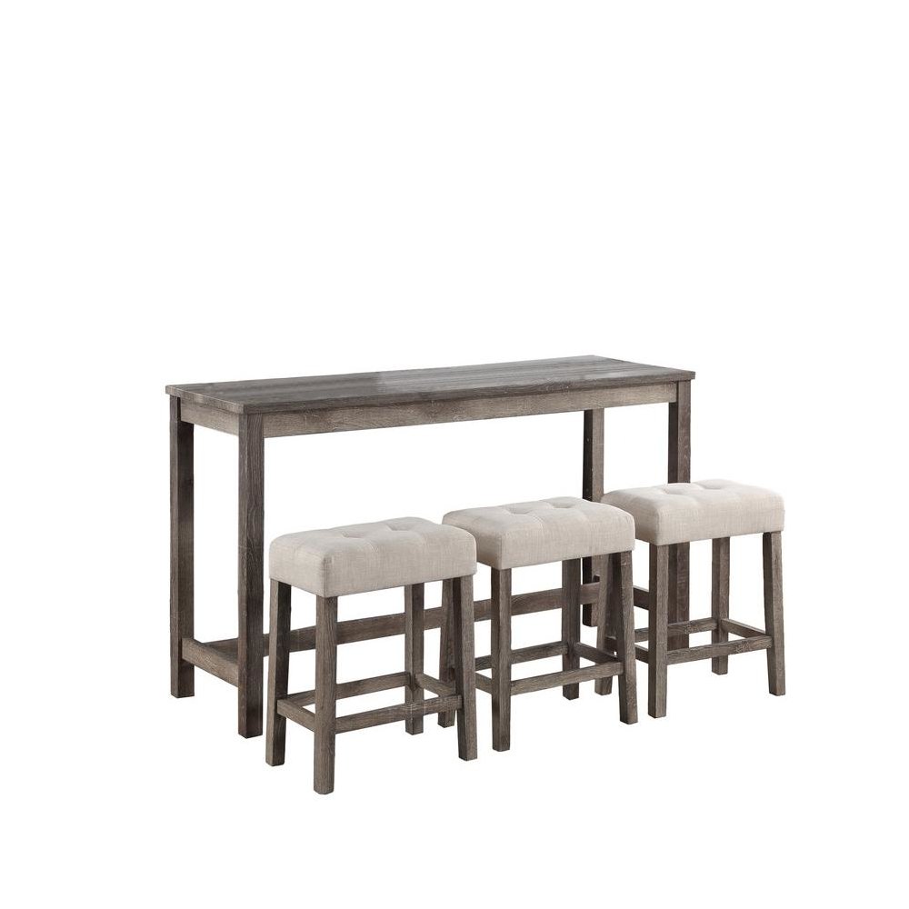 Oriana Brown 4 Piece Counter Height 36″ Pub Table Set with Tufted Creamy White Linen Stools