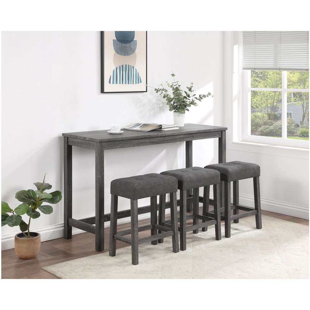 Oriana Gray 4 Piece Counter Height 36″ Pub Table Set with Tufted Gray Linen Stools