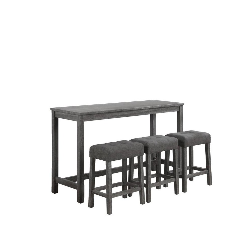Oriana Gray 4 Piece Counter Height 36″ Pub Table Set with Tufted Gray Linen Stools