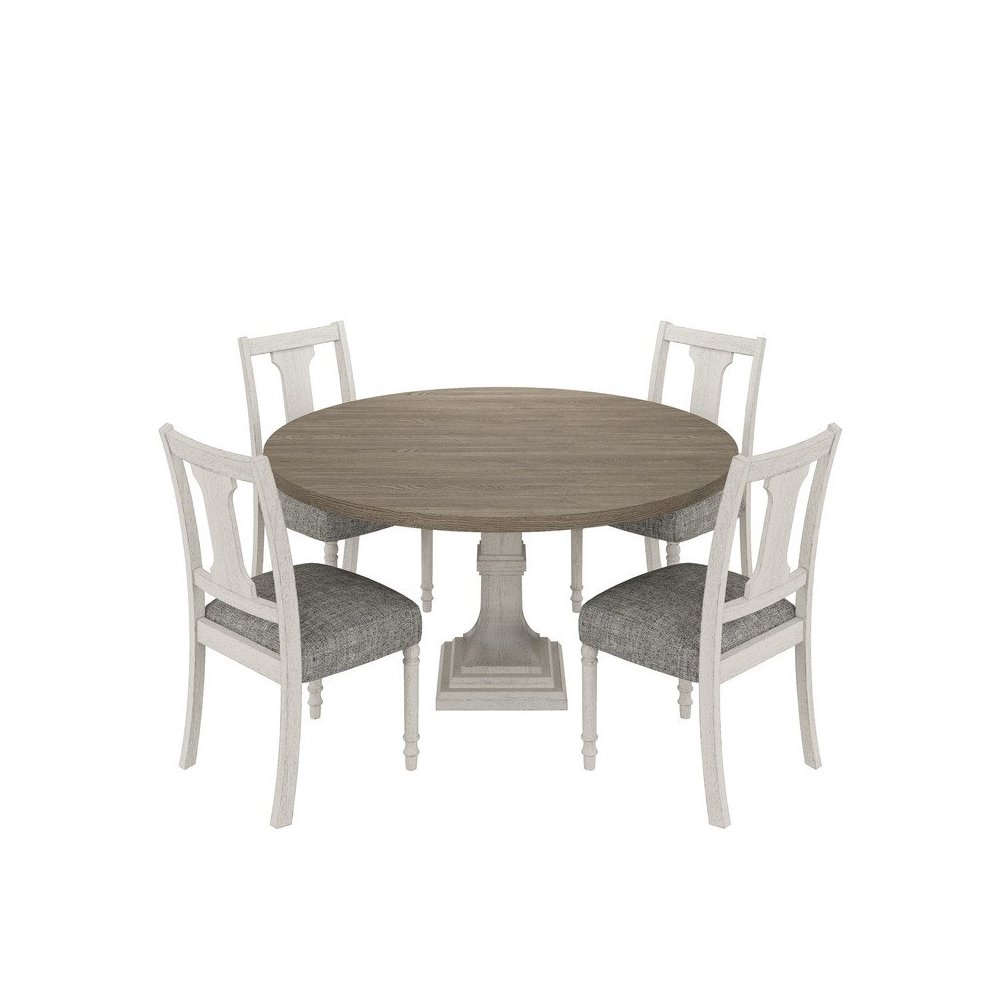Tannen 59″W Round White and Gray 5-Pc Dining Table Set