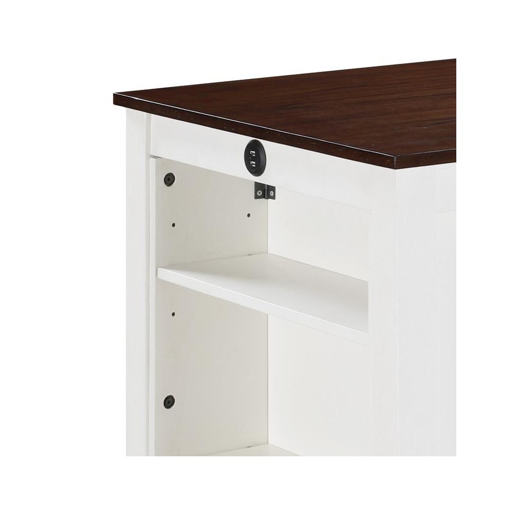 White Finish Small Space Counter Height Dining Table with USB Charging Ports