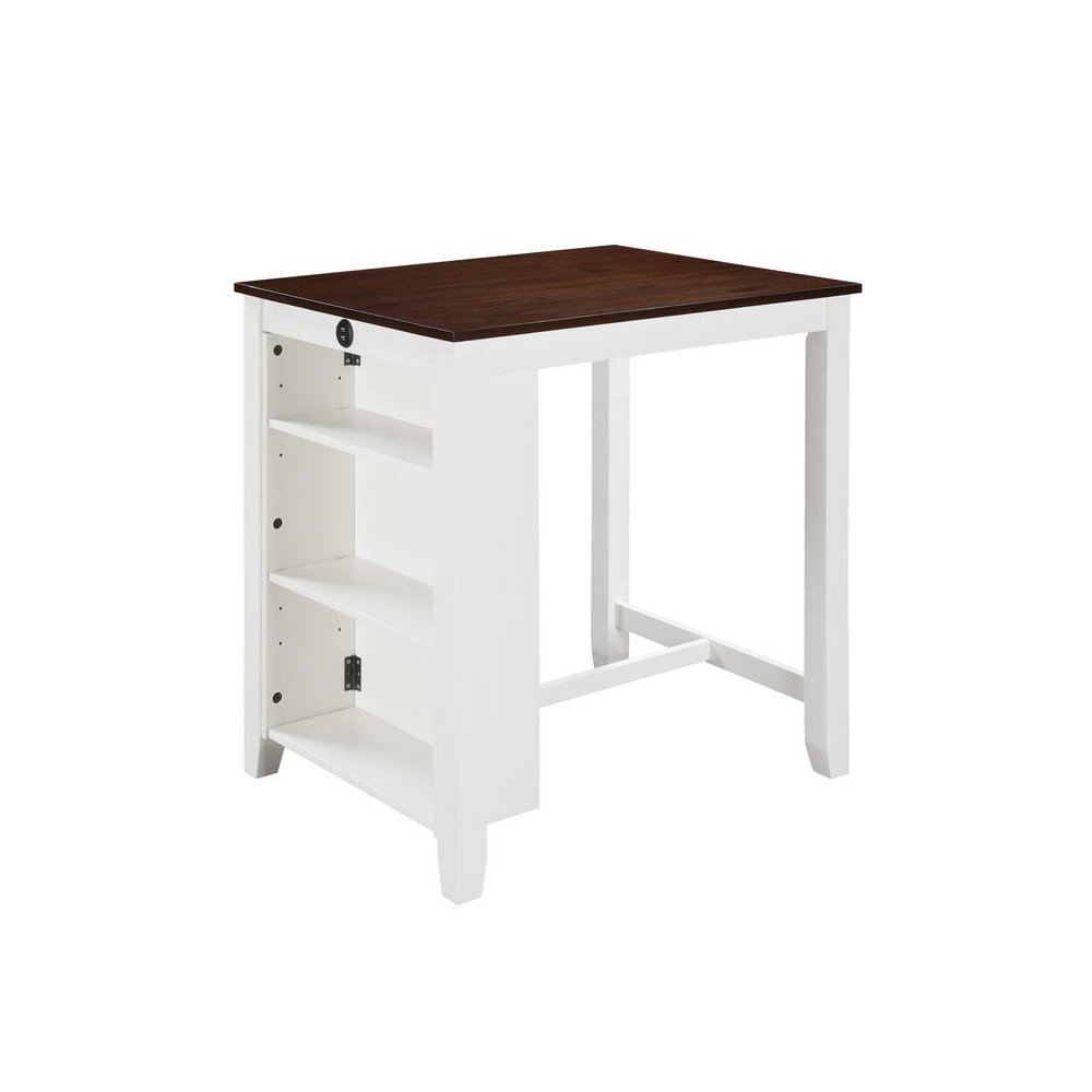 White Finish Small Space Counter Height Dining Table with USB Charging Ports