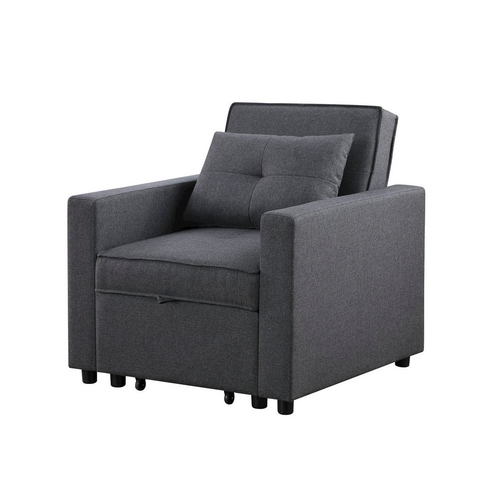 Zoey Dark Gray Linen Convertible Sleeper Chair with Side Pocket