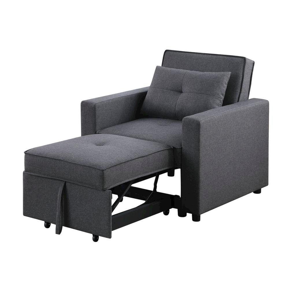 Zoey Dark Gray Linen Convertible Sleeper Chair with Side Pocket