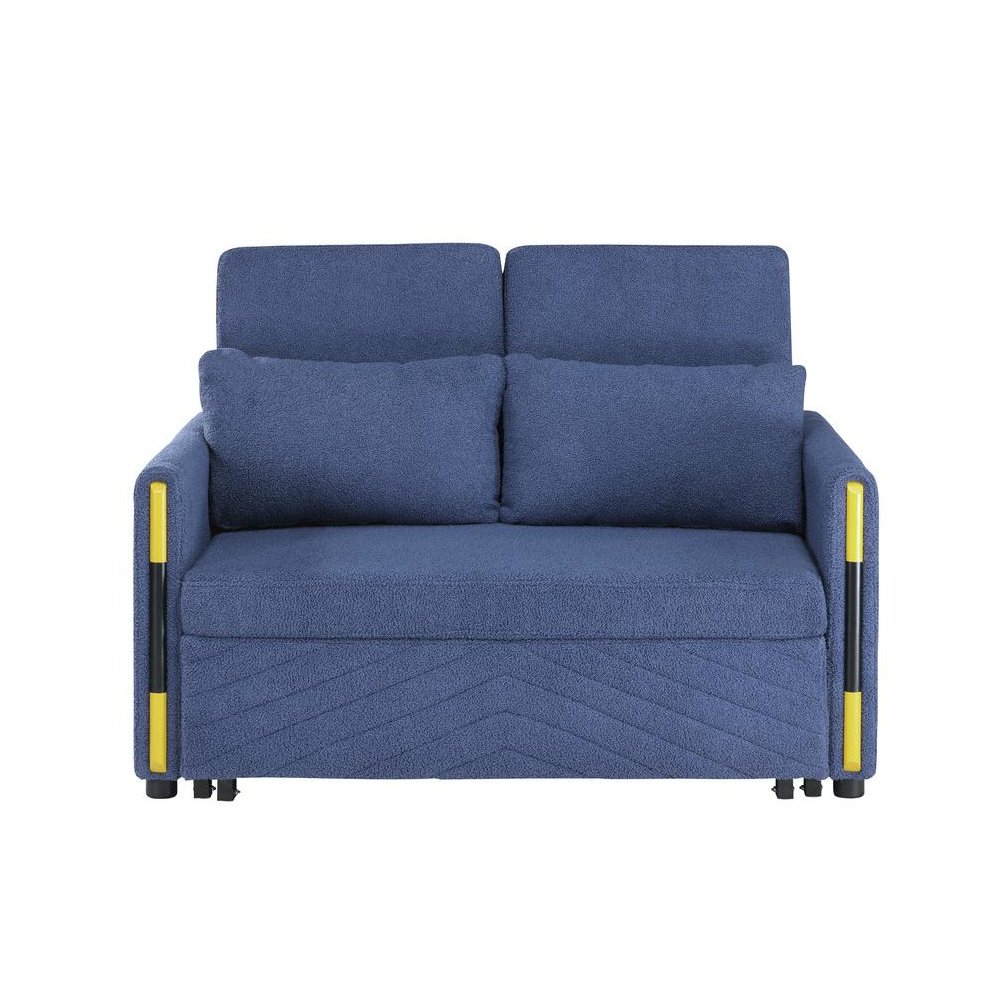 Navy Teddy Velvet Sleeper Loveseat with Side Pockets