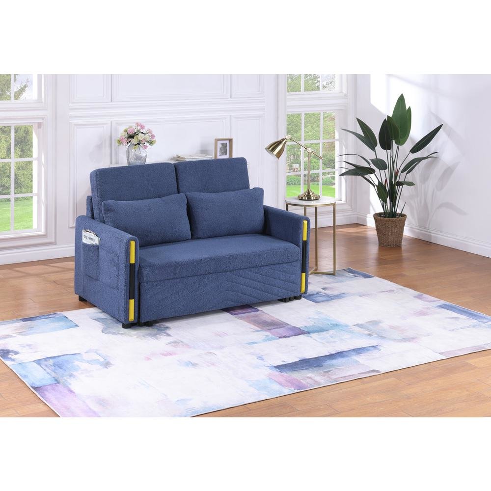 Navy Teddy Velvet Sleeper Loveseat with Side Pockets