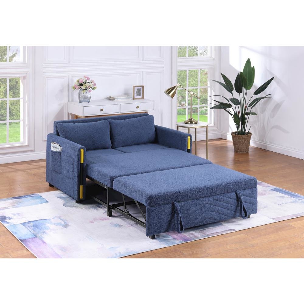 Navy Teddy Velvet Sleeper Loveseat with Side Pockets