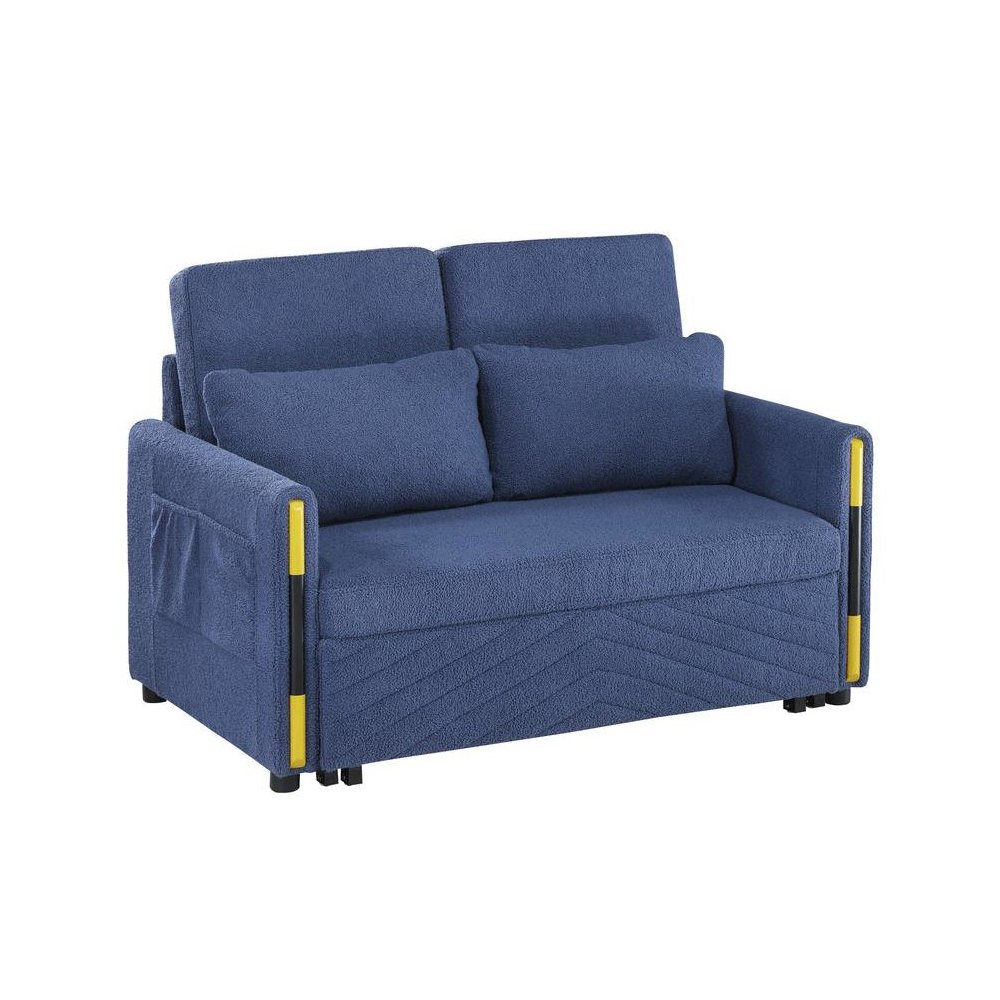 Navy Teddy Velvet Sleeper Loveseat with Side Pockets