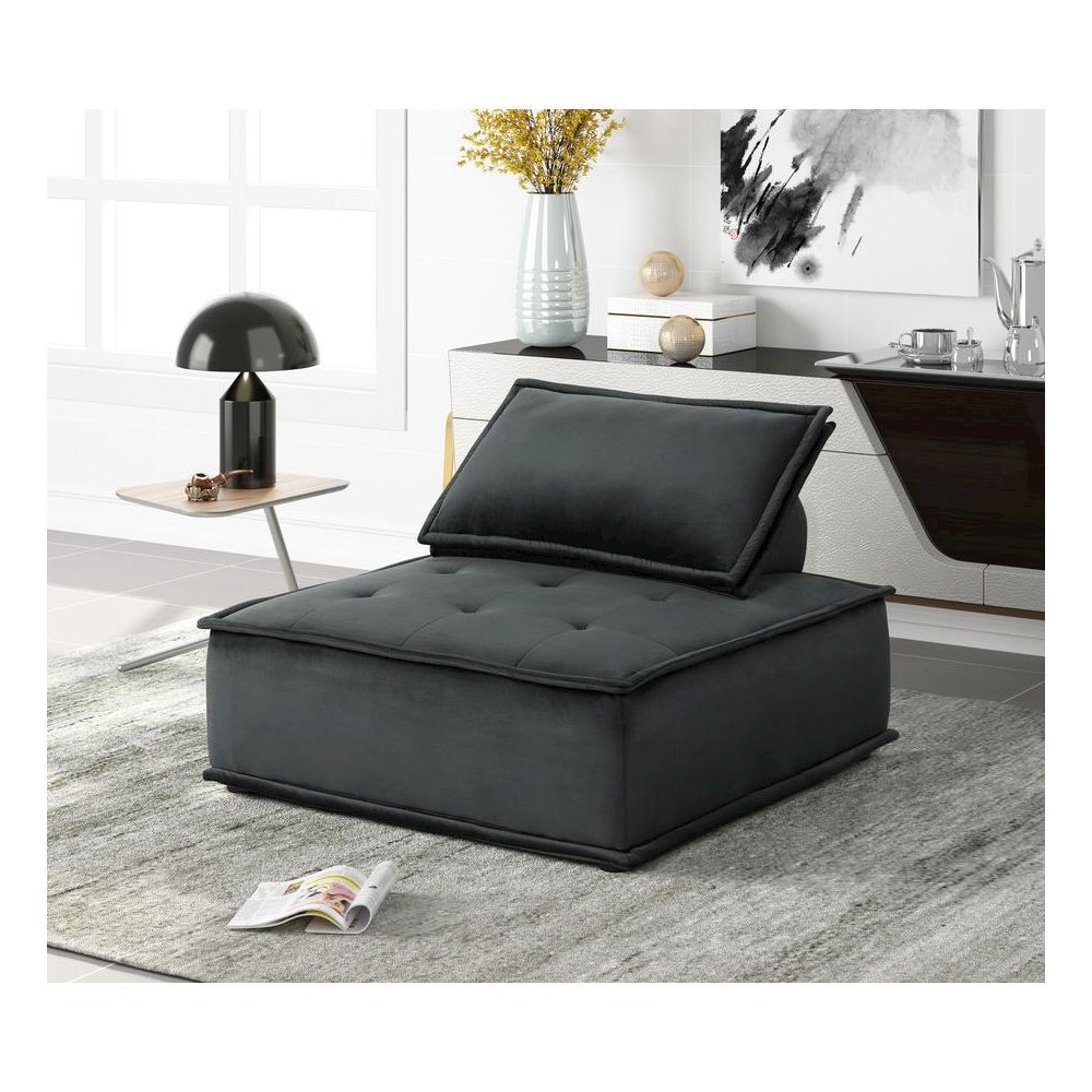 Anna Black Velvet Armless Lounge Chair