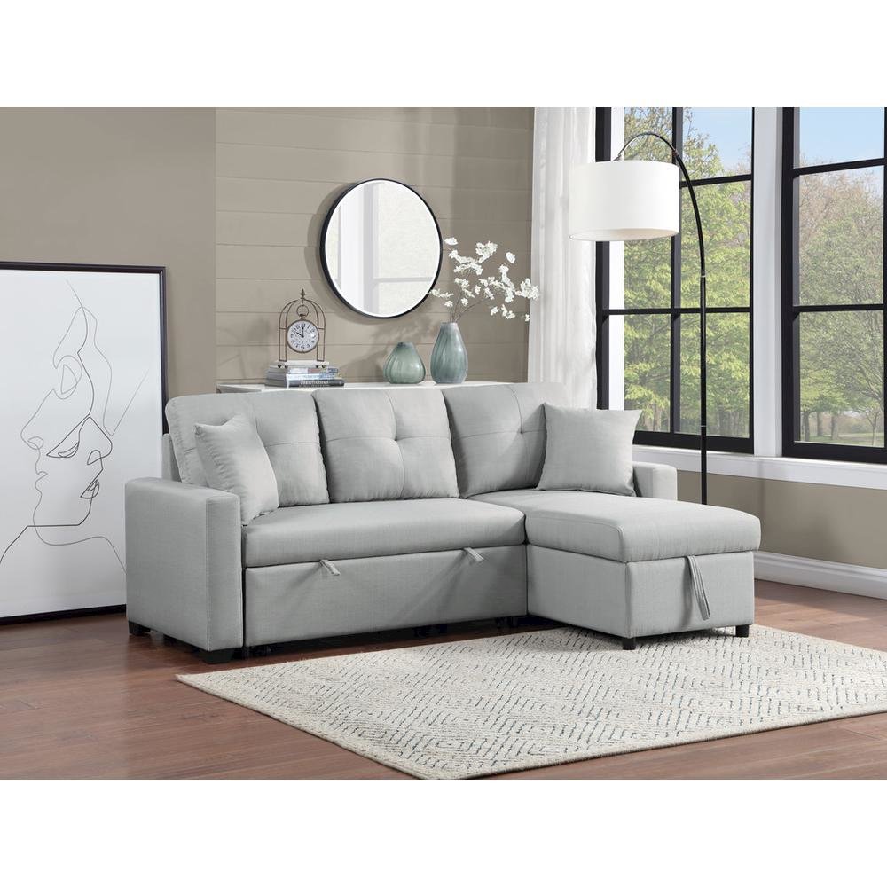 Francine Gray Linen Reversible Sleeper Sectional Sofa with Storage Chaise