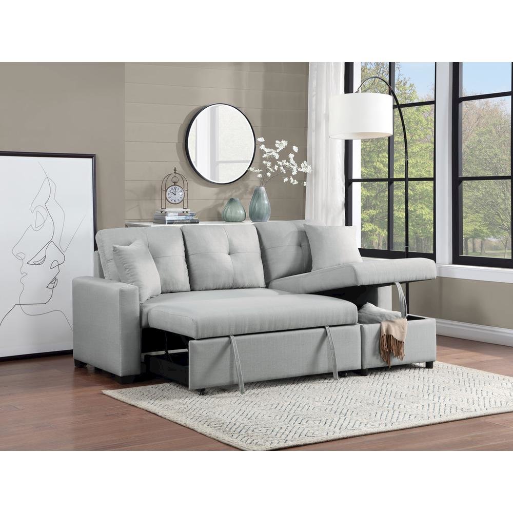 Francine Gray Linen Reversible Sleeper Sectional Sofa with Storage Chaise