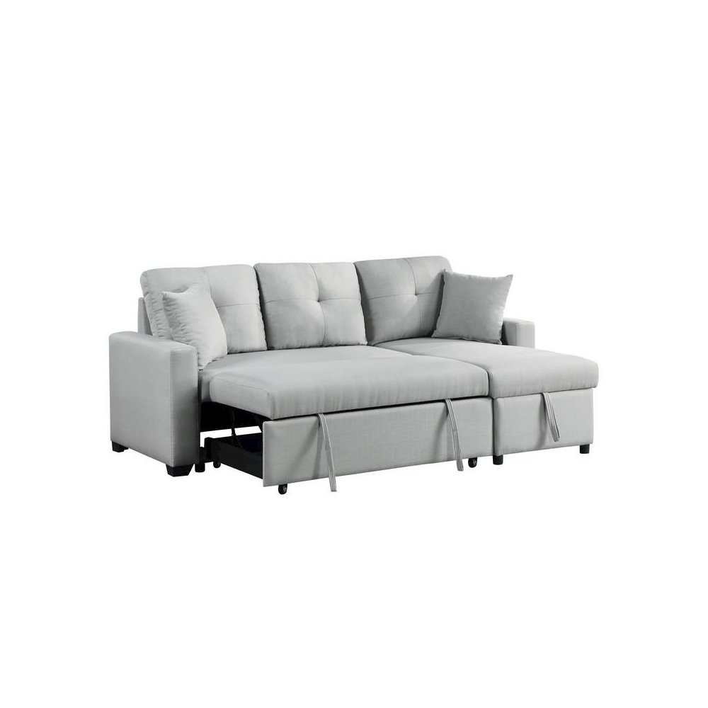 Francine Gray Linen Reversible Sleeper Sectional Sofa with Storage Chaise