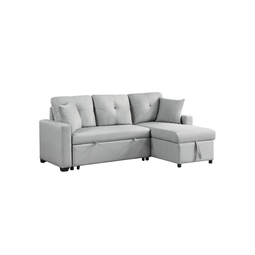 Francine Gray Linen Reversible Sleeper Sectional Sofa with Storage Chaise