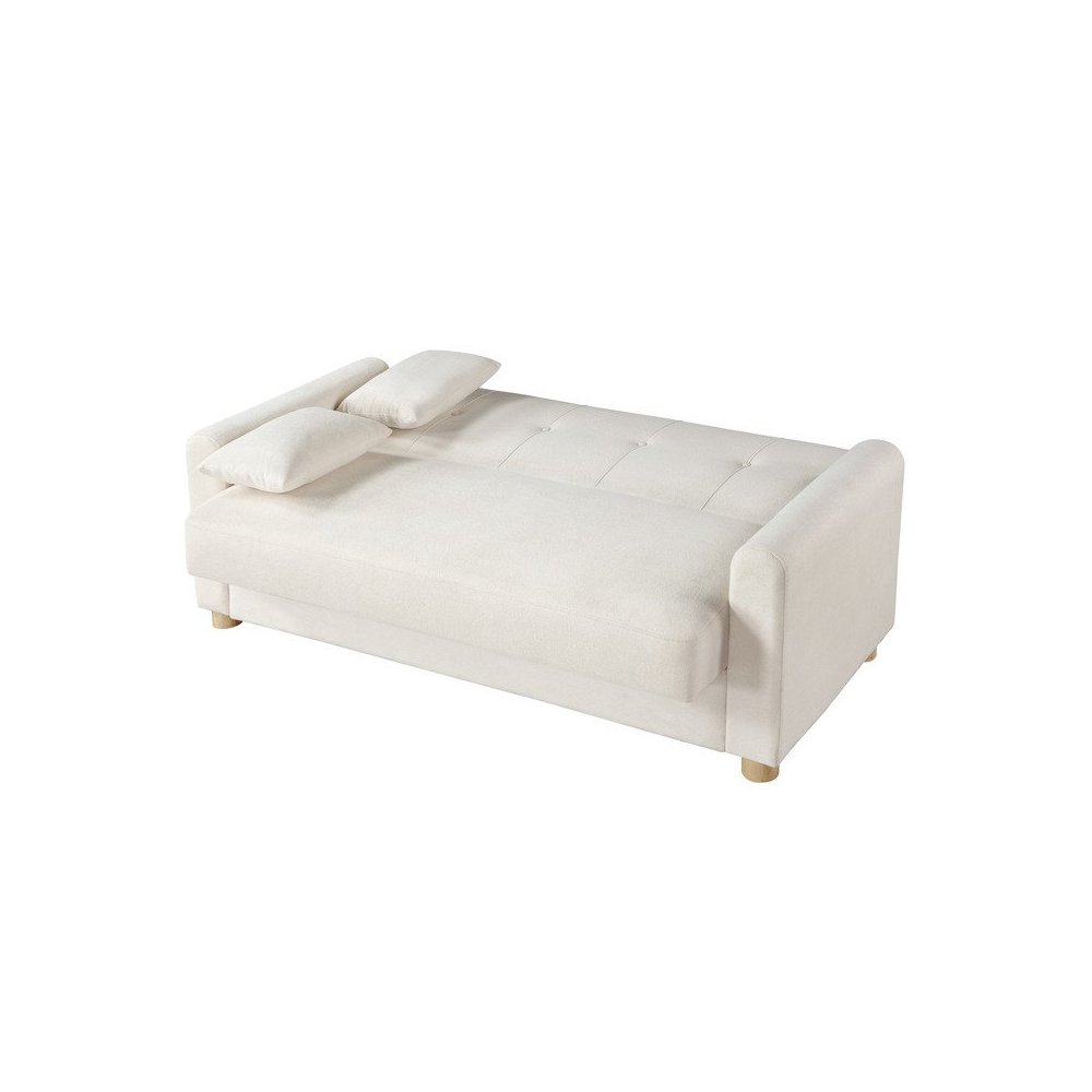 Thomas 66″W White Fabric Convertible Sleeper Loveseat with Storage