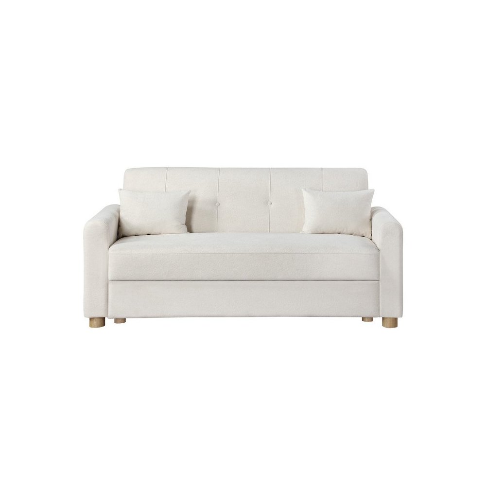 Thomas 66″W White Fabric Convertible Sleeper Loveseat with Storage