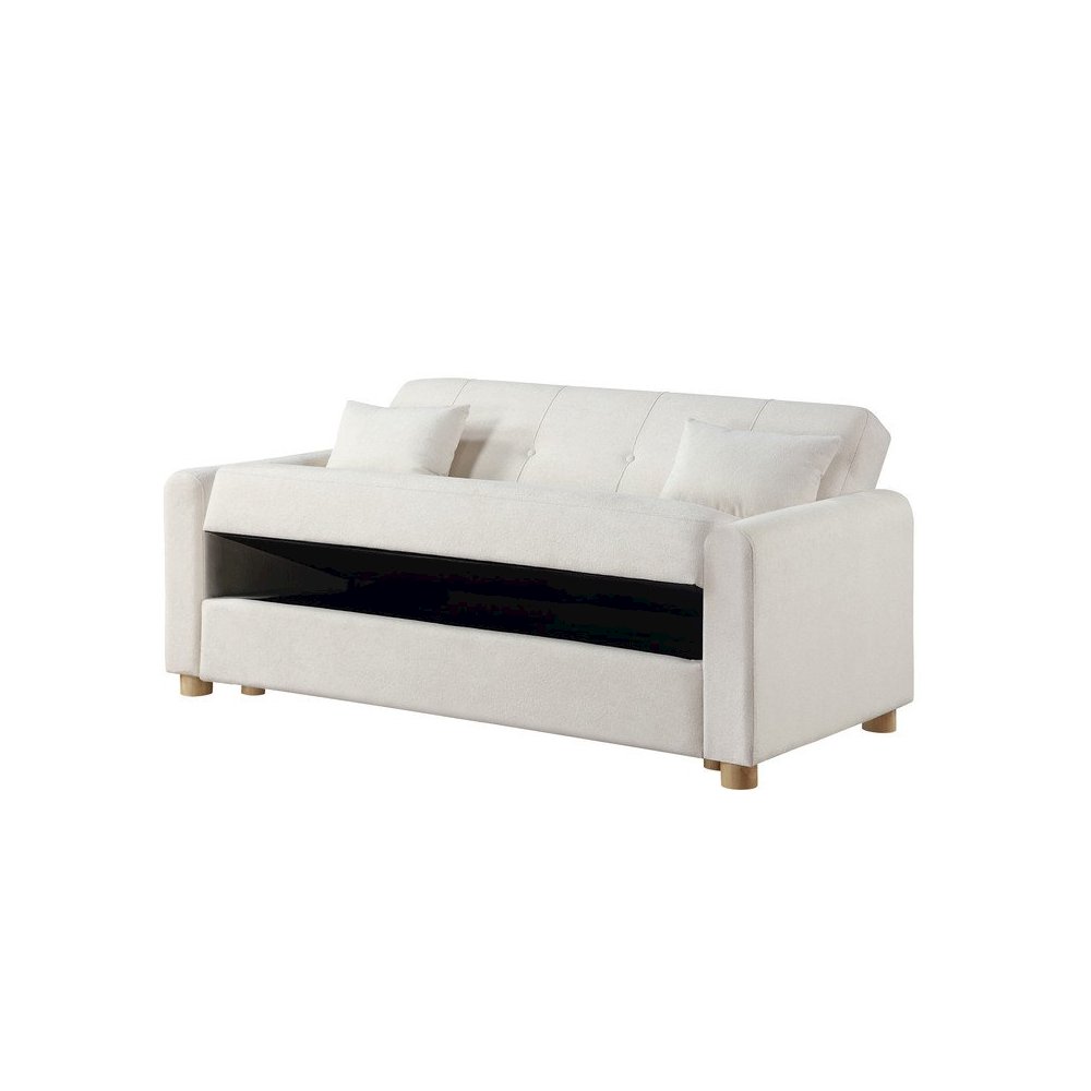 Thomas 66″W White Fabric Convertible Sleeper Loveseat with Storage