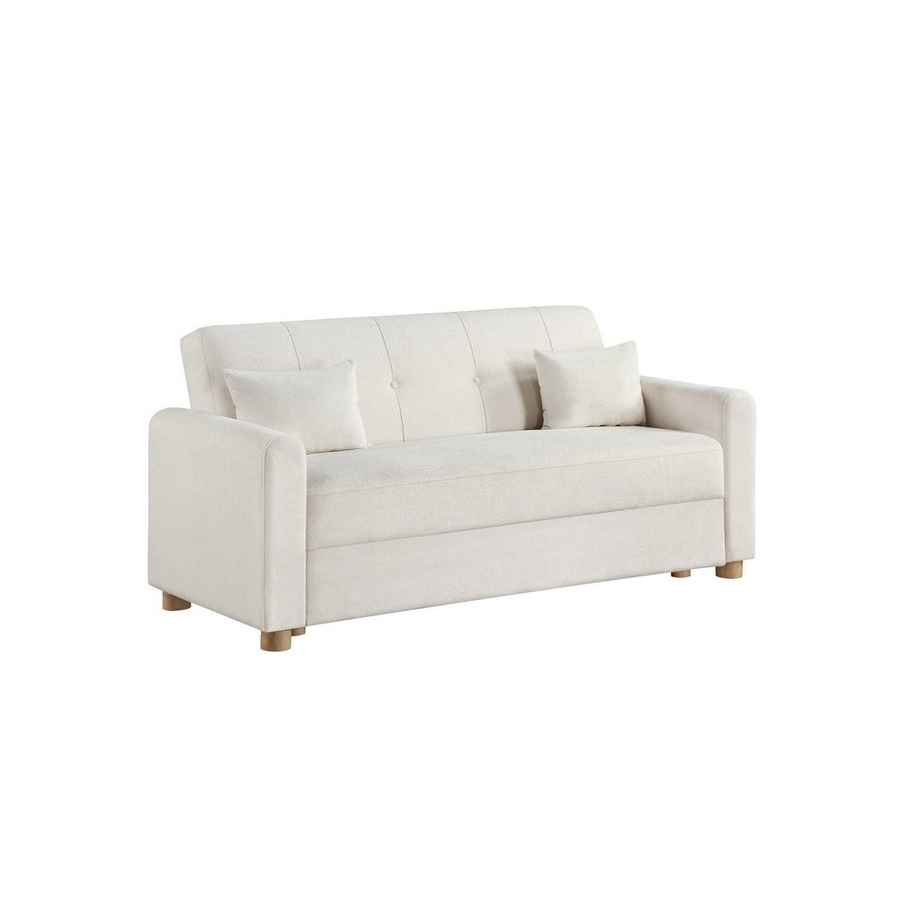 Thomas 66″W White Fabric Convertible Sleeper Loveseat with Storage
