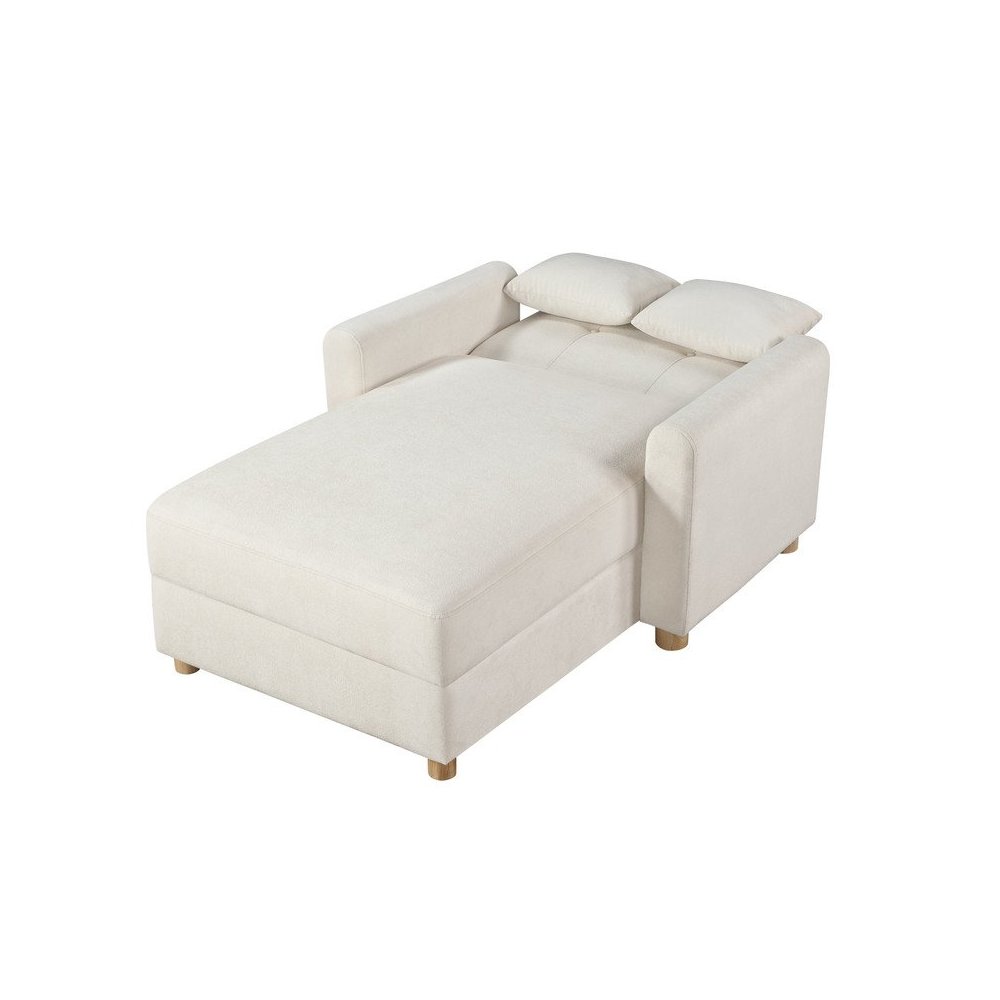 Thomas 42.5″W White Fabric Convertible Sleeper Chaise Lounge Chair with Storage