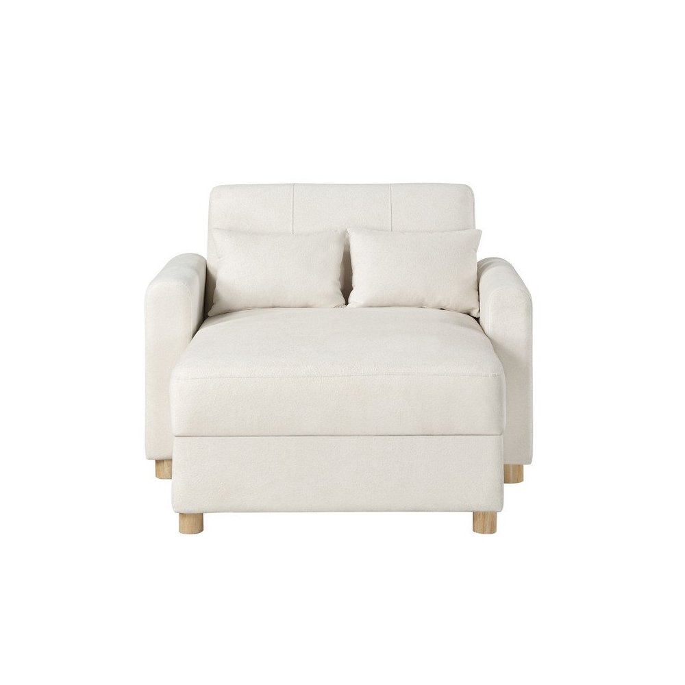 Thomas 42.5″W White Fabric Convertible Sleeper Chaise Lounge Chair with Storage
