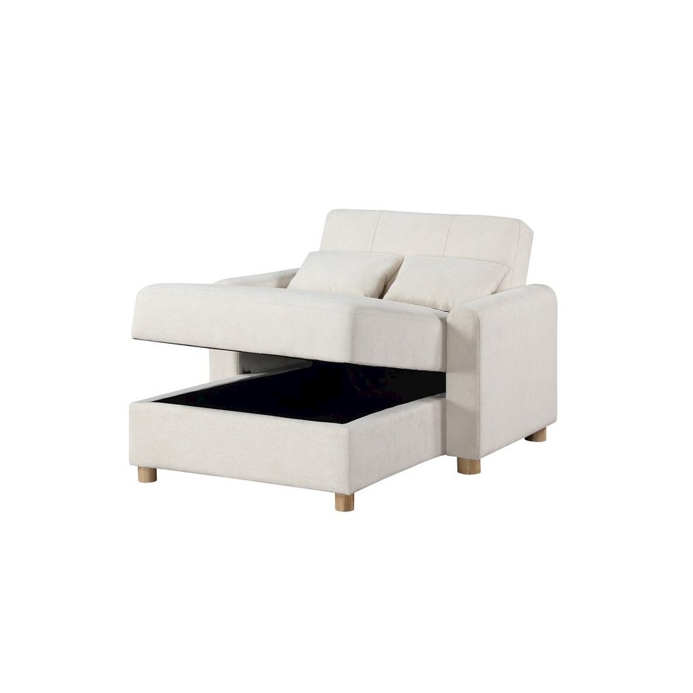 Thomas 42.5″W White Fabric Convertible Sleeper Chaise Lounge Chair with Storage