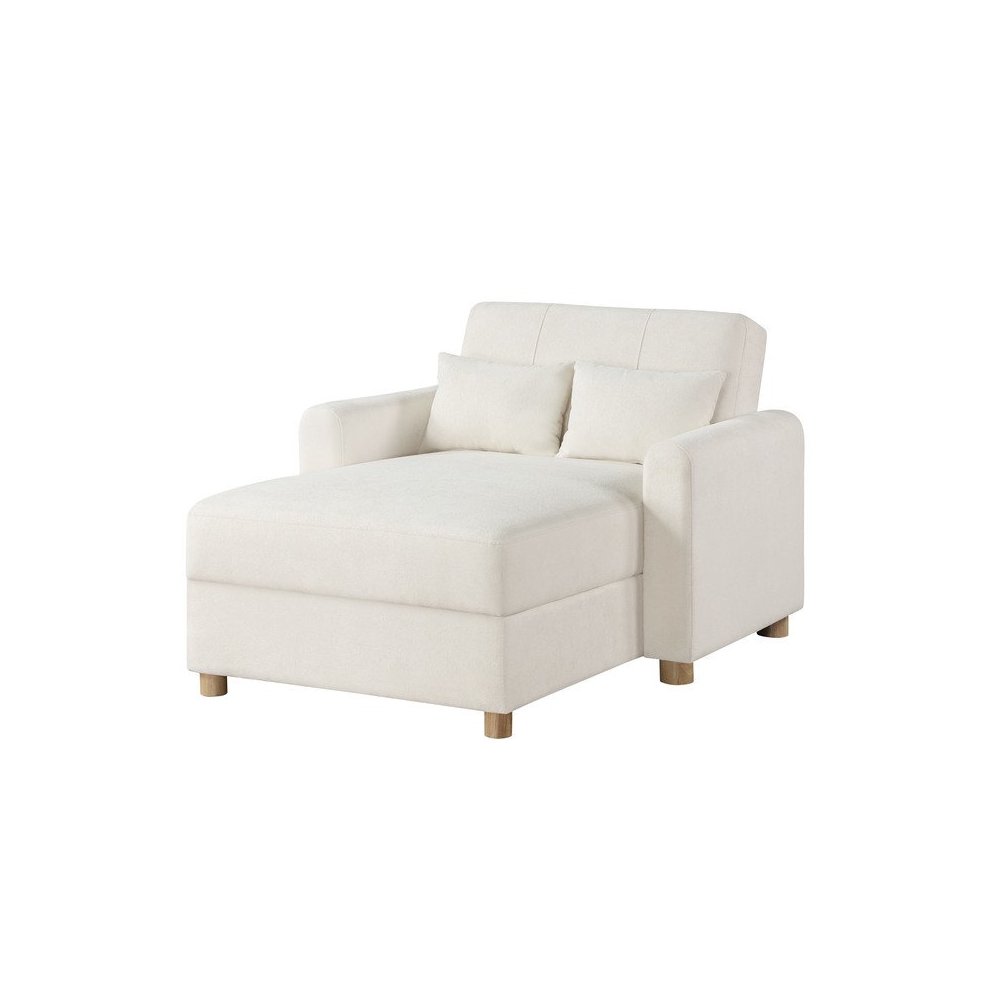 Thomas 42.5″W White Fabric Convertible Sleeper Chaise Lounge Chair with Storage