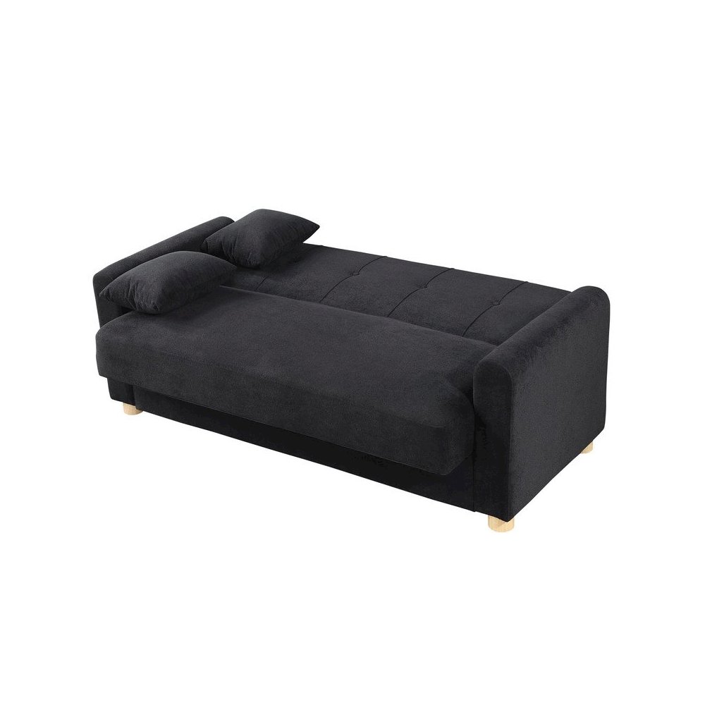 Thomas 66″W Black Fabric Convertible Sleeper Loveseat with Storage