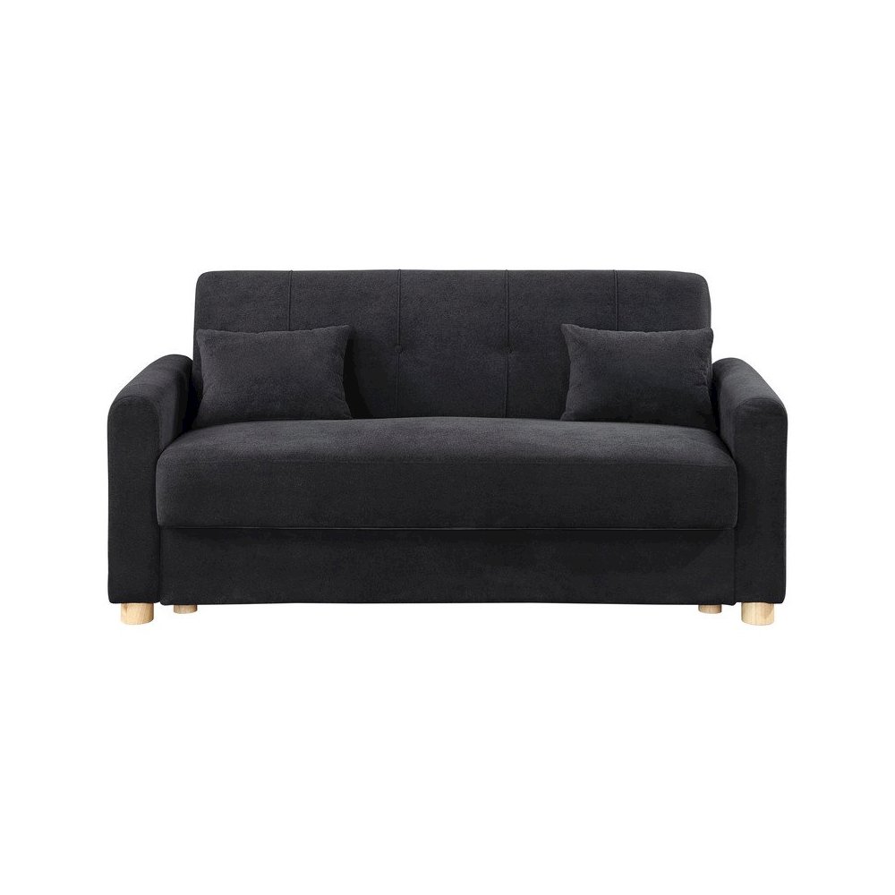 Thomas 66″W Black Fabric Convertible Sleeper Loveseat with Storage