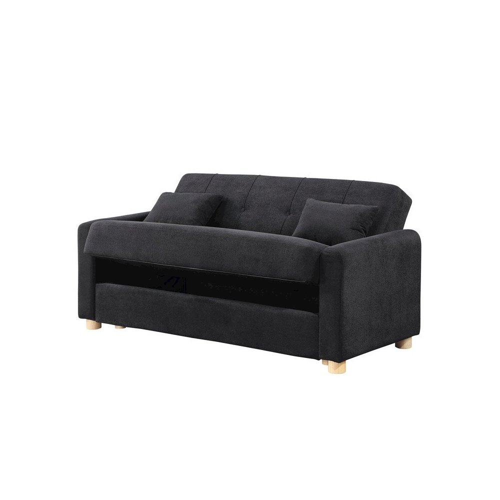 Thomas 66″W Black Fabric Convertible Sleeper Loveseat with Storage