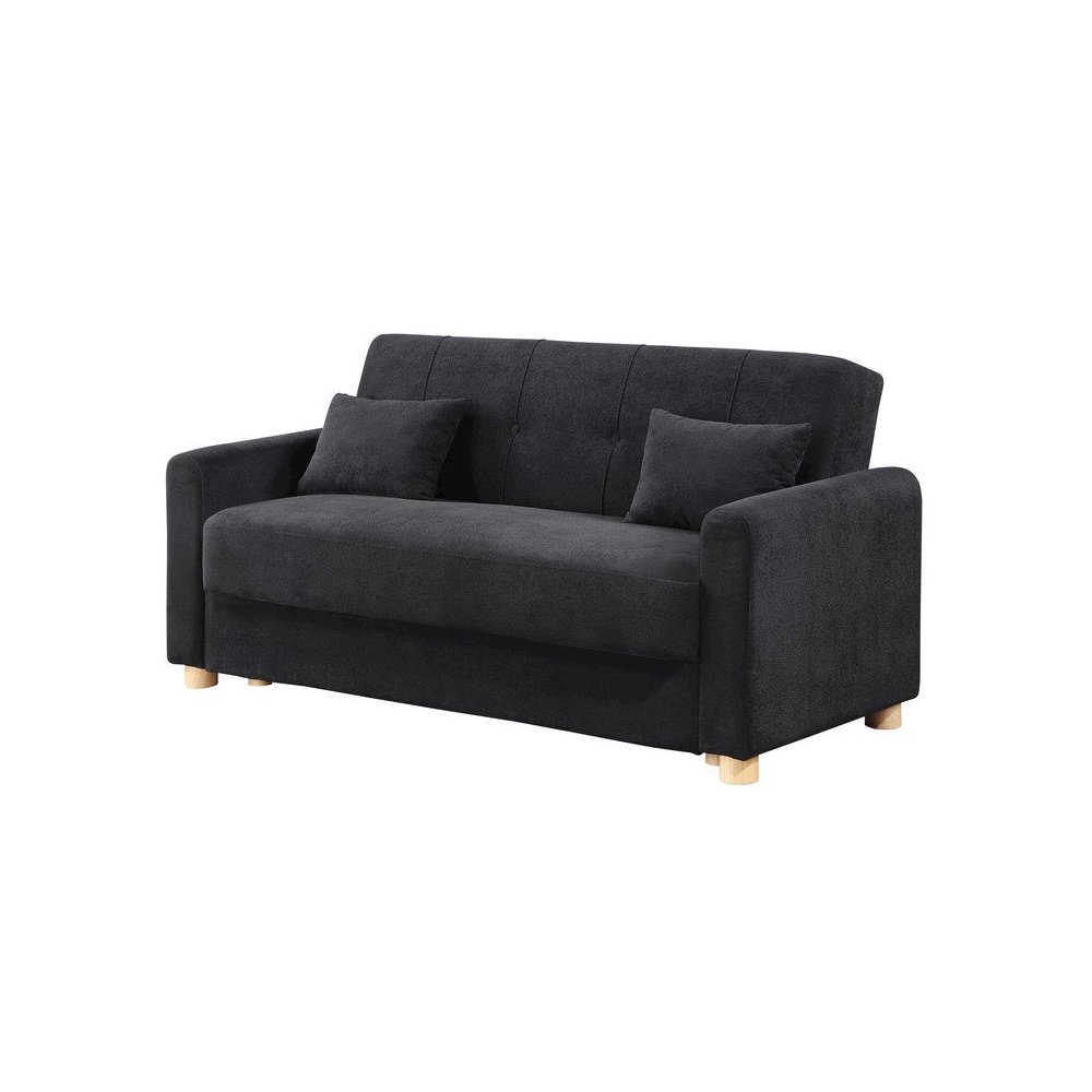 Thomas 66″W Black Fabric Convertible Sleeper Loveseat with Storage