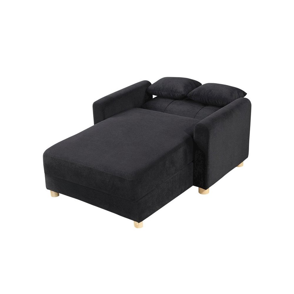 Thomas 42.5″W Black Fabric Convertible Sleeper Chaise Lounge Chair with Storage