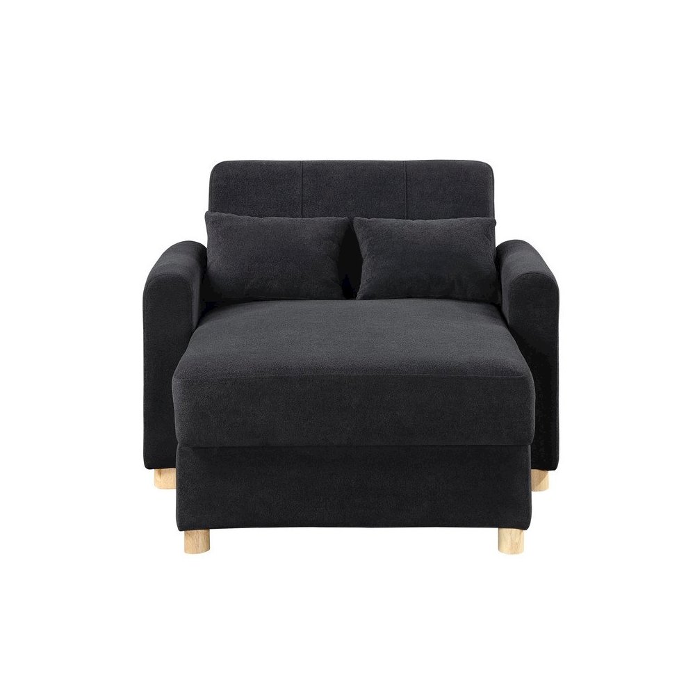 Thomas 42.5″W Black Fabric Convertible Sleeper Chaise Lounge Chair with Storage