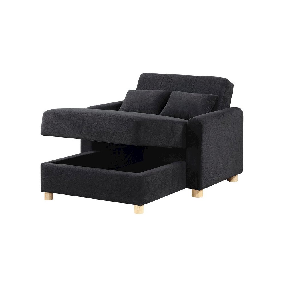 Thomas 42.5″W Black Fabric Convertible Sleeper Chaise Lounge Chair with Storage