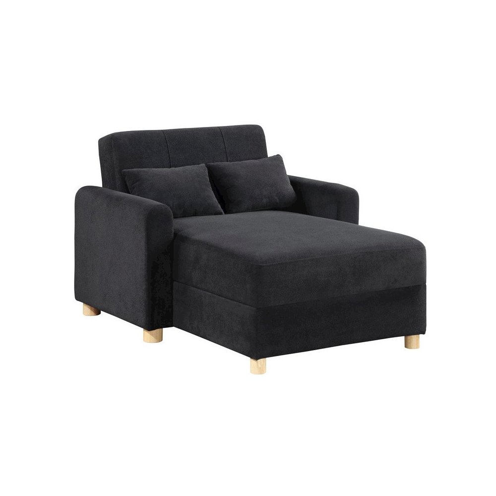 Thomas 42.5″W Black Fabric Convertible Sleeper Chaise Lounge Chair with Storage