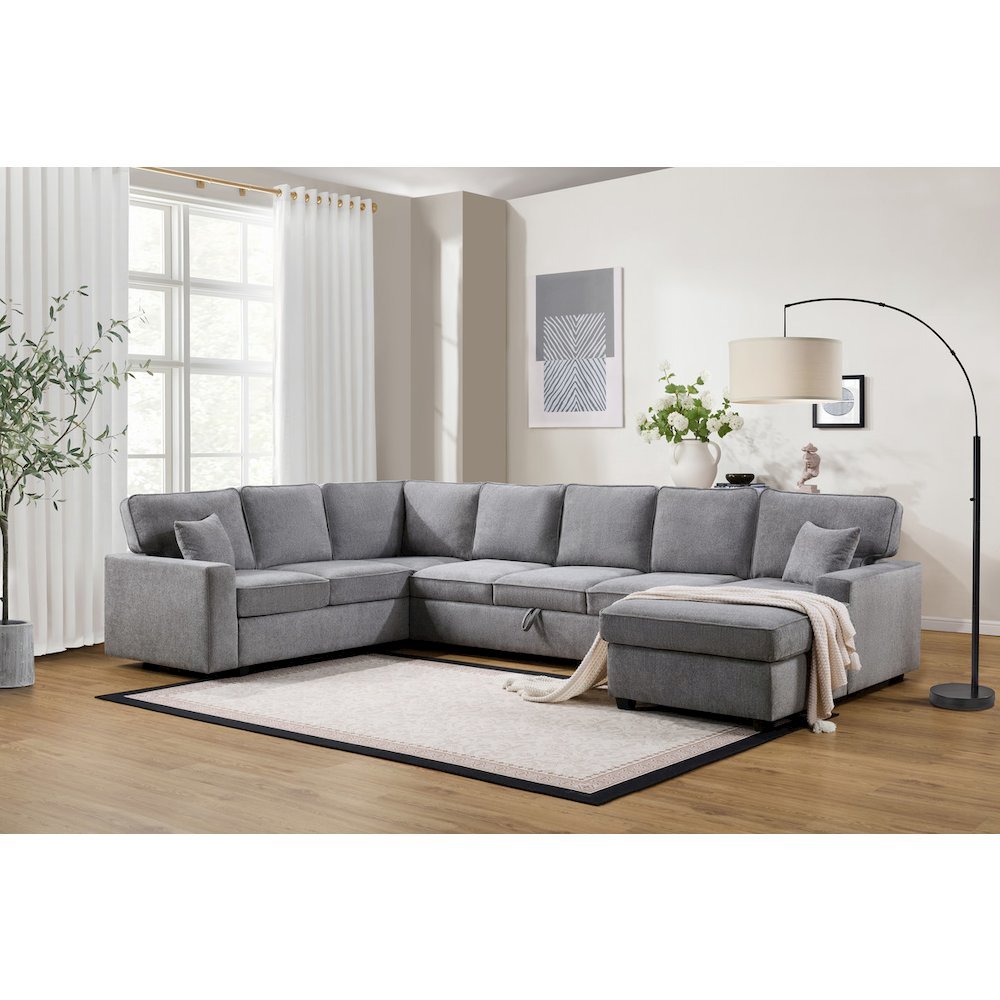 137″W Gray Chenille Sectional Sofa with Right-Facing Chaise