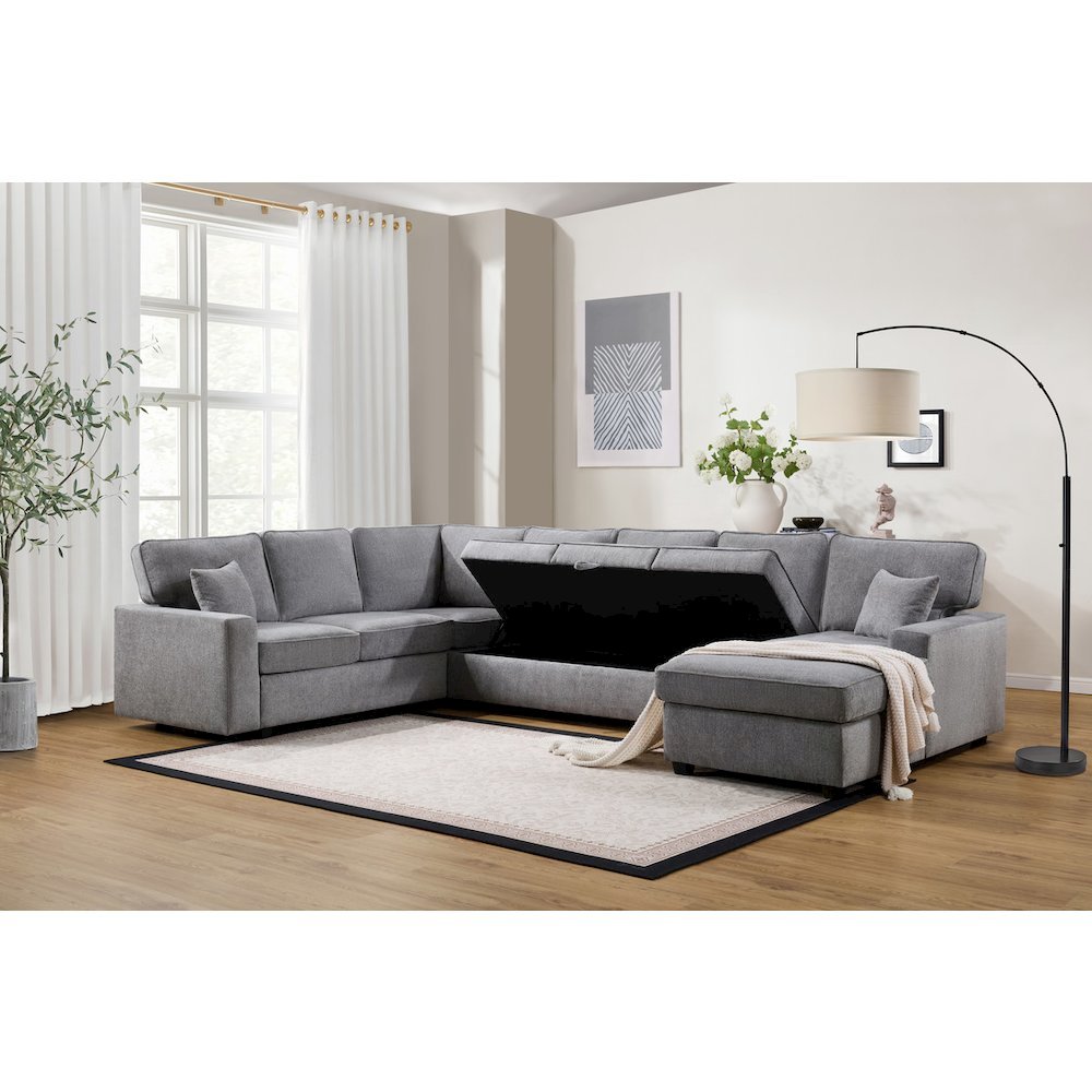 137″W Gray Chenille Sectional Sofa with Right-Facing Chaise