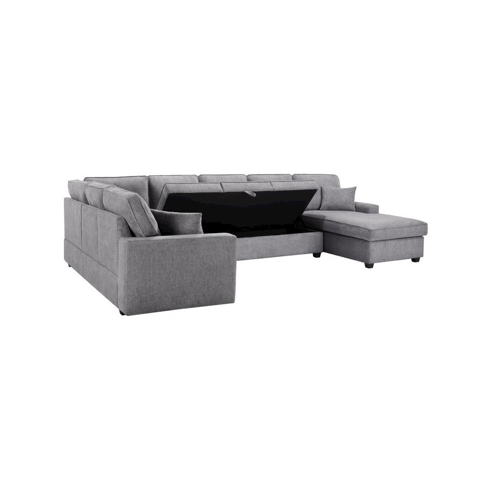 137″W Gray Chenille Sectional Sofa with Right-Facing Chaise