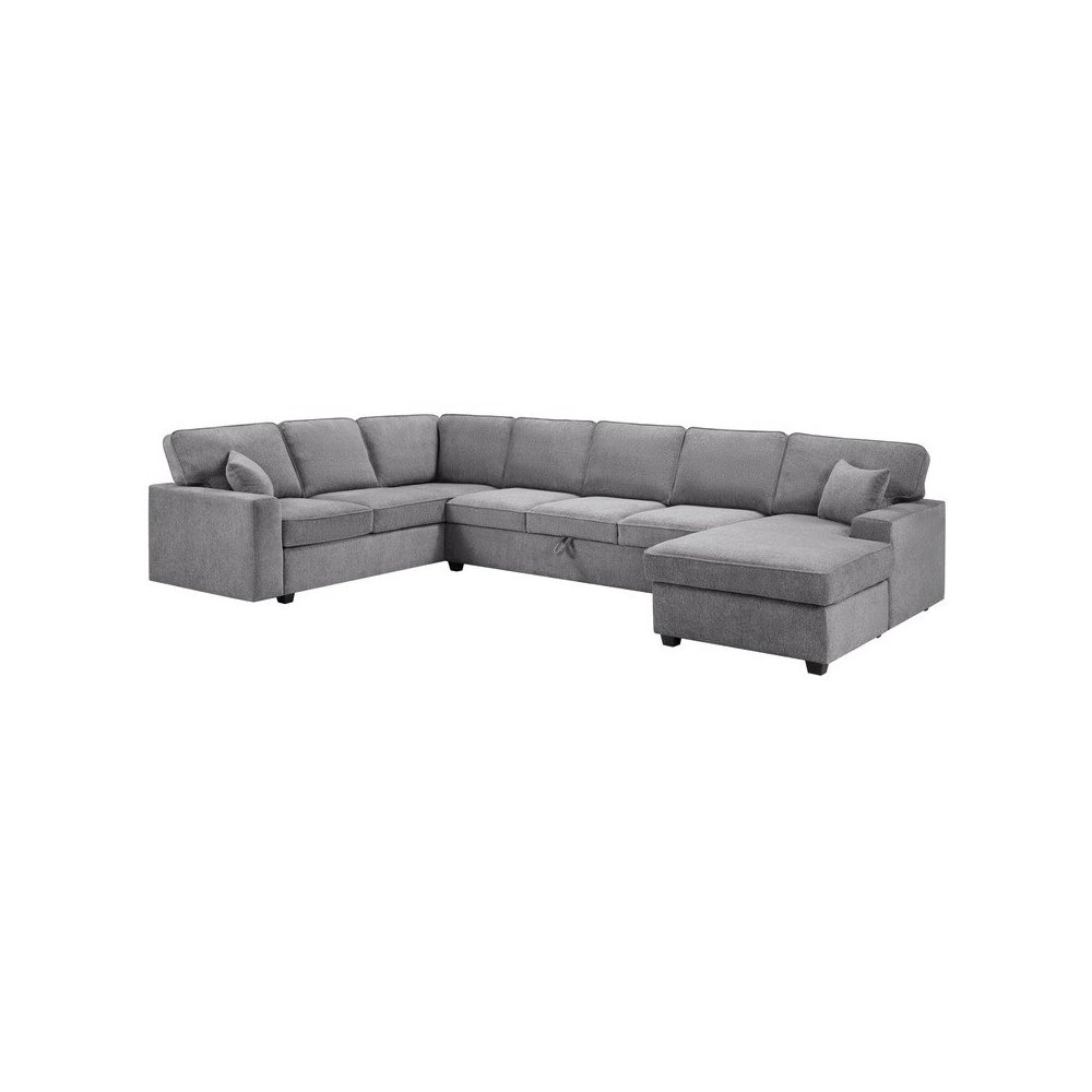 137″W Gray Chenille Sectional Sofa with Right-Facing Chaise