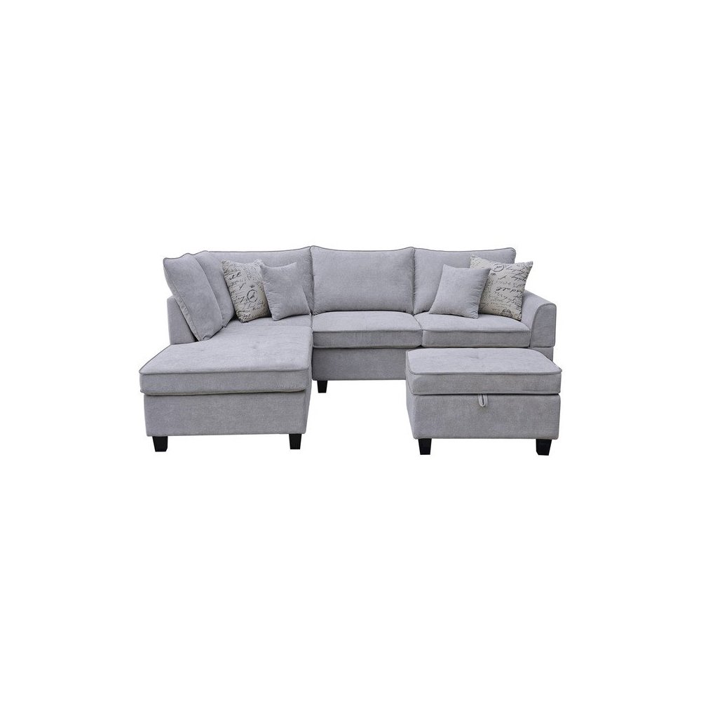 99.5″W Light Gray Fabric Sectional Sofa with Left-Facing Chaise Storage Ottoman