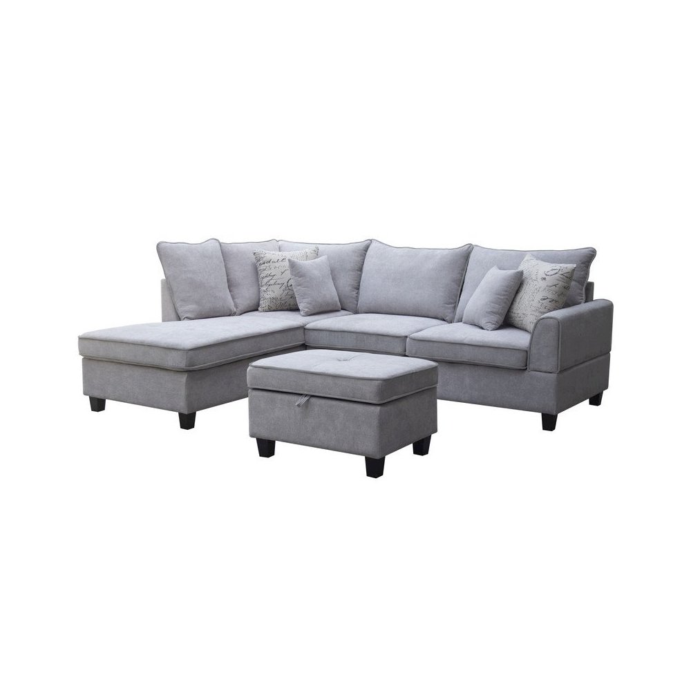 99.5″W Light Gray Fabric Sectional Sofa with Left-Facing Chaise Storage Ottoman
