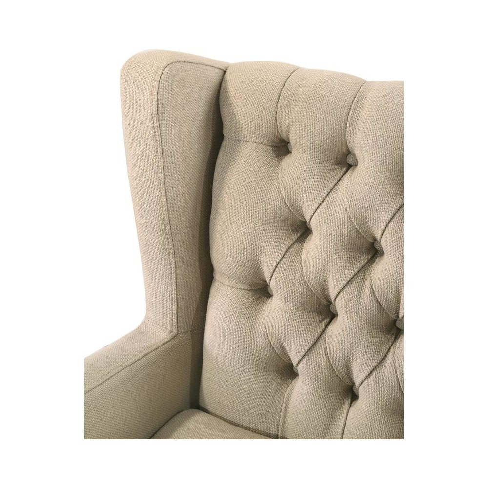 Irwin Beige Linen Button Tufted Wingback Chair