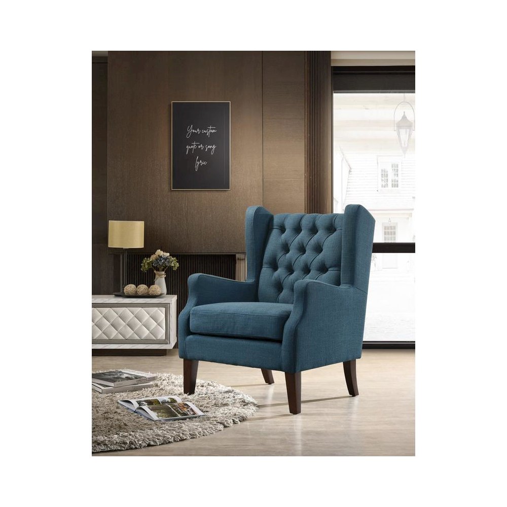 Irwin Blue Linen Button Tufted Wingback Chair