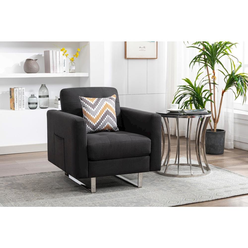 Victoria Dark Gray Linen Fabric Armchair with Metal Legs