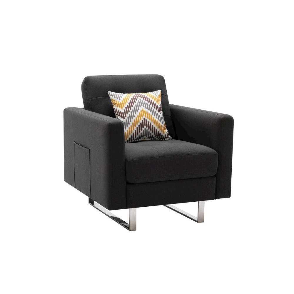 Victoria Dark Gray Linen Fabric Armchair with Metal Legs