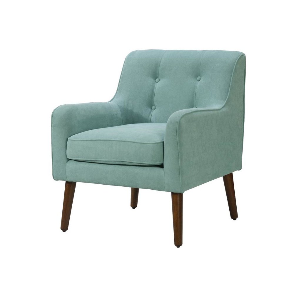 Ryder Mid Century Modern Aquamarine Teal Woven Fabric Tufted Armchair
